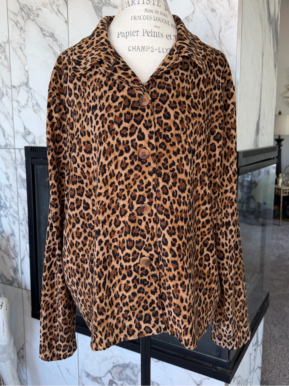 Vintage Briggs New York Leopard Print Button-Front Women's Shirt Jacket XL